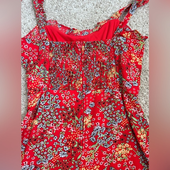 Red floral mini dress with tie straps - Picture 2 of 6